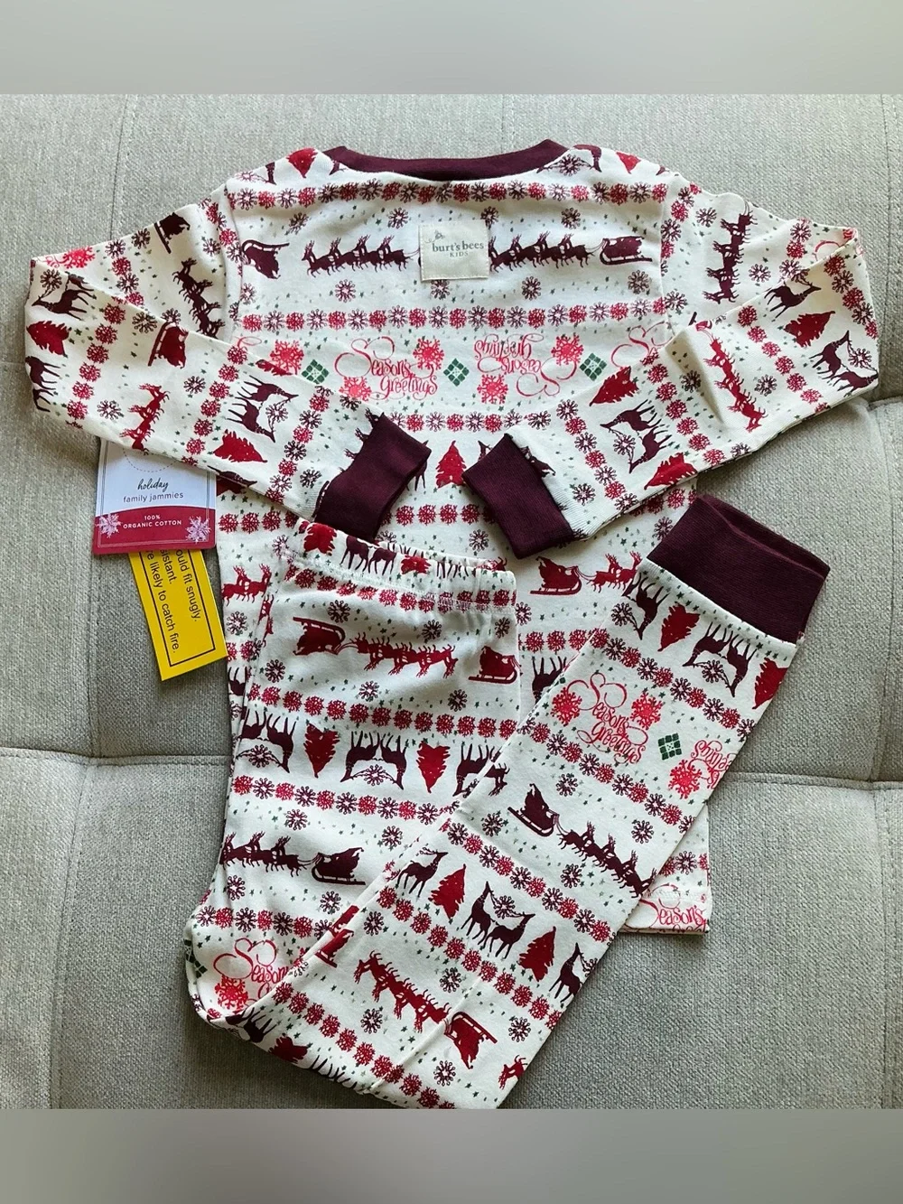 Season Greetings Fair Isle Organic Cotton Pajama Set 4T NWT